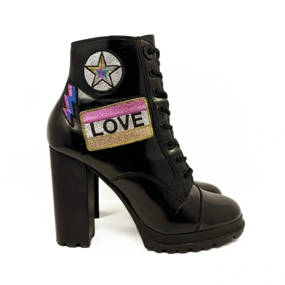 Aldo Glitteratti Lace up High Heel Combat Boots - Picture 5 of 11